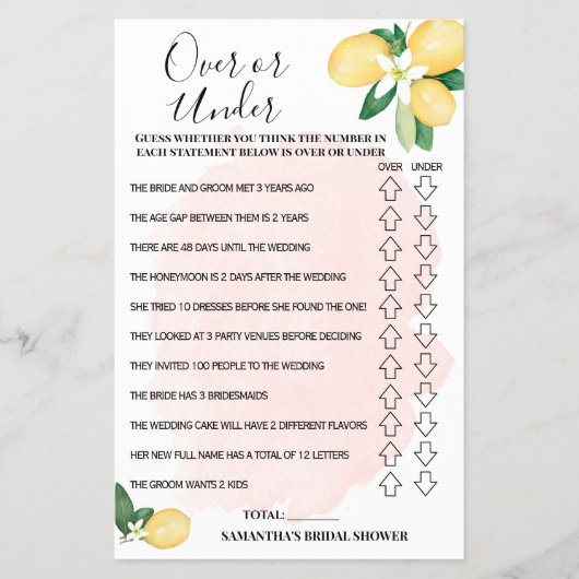 Brautparty-Karte über oder unter rosa Zitronen Flyer (Vorne)