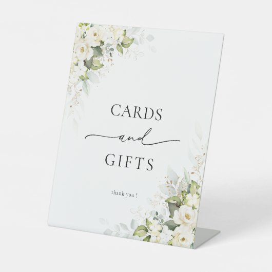 Brautparty-Karten für Weißrosen - Zeichen Sockelschild (Vorderseite)