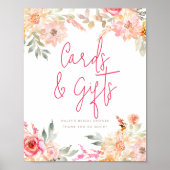 Brautparty-Karten & Geschenke-Schild mit rosa Blum Poster (Vorne)
