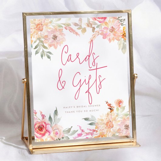 Brautparty-Karten & Geschenke-Schild mit rosa Blum Poster