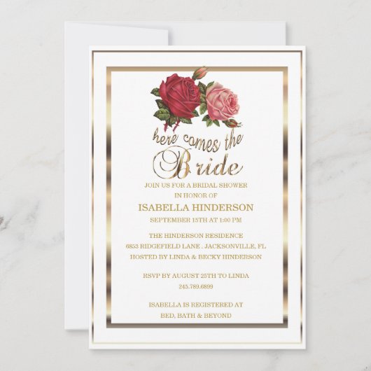 Brautparty - kommt hier die Braut - Rose Einladung (Vorderseite)