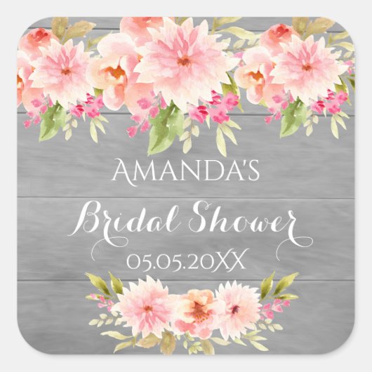 Brautparty Korallenpfirsiche Dahlia Blume grau Quadratischer Aufkleber (Vorderseite)