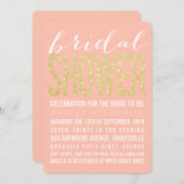 Brautparty-korallenrote GoldGlitzer-Typografie Einladung (Vorne/Hinten)