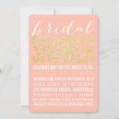 Brautparty-korallenrote GoldGlitzer-Typografie Einladung (Vorderseite)