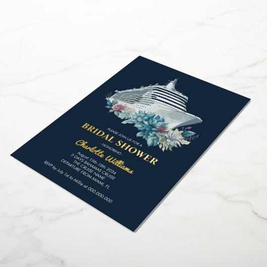 Brautparty Kreuzfahrt Schiffsfahrt Gold Folieneinladung (Gedreht)