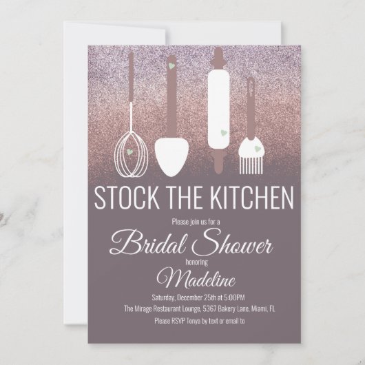 Brautparty Küche Dusche Küche Glitzer Einladung (Vorderseite)