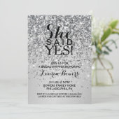 Brautparty laden Sie sagte ja Silver Glitzer  Einladung (Stehend Vorderseite)