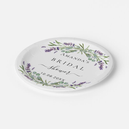 Brautparty Lavendel Eukalyptus Pappteller (Schrägansicht)