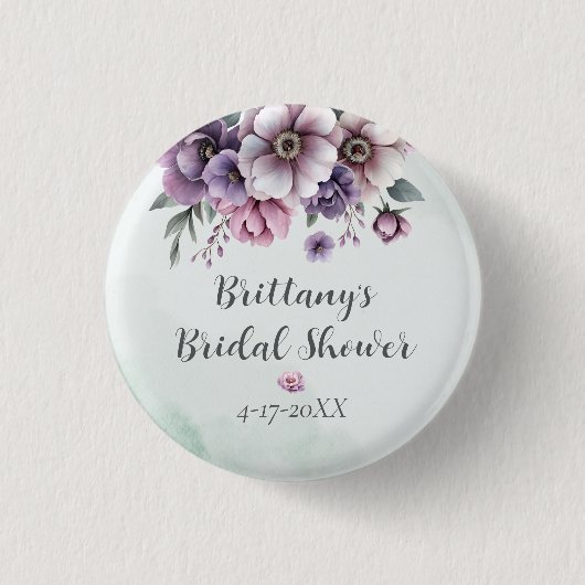 Brautparty Lavender & Green Floral Button (Vorderseite)