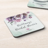 Brautparty Lavender & Green Floral Getränkeuntersetzer (Linke Seite)