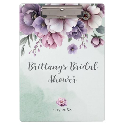 Brautparty Lavender & Green Floral Klemmbrett (Vorderseite)