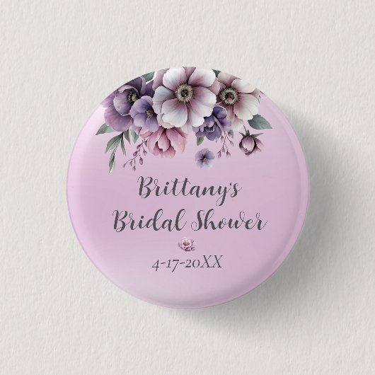 Brautparty Lavender Wasserfarbenfloral Button (Vorderseite)