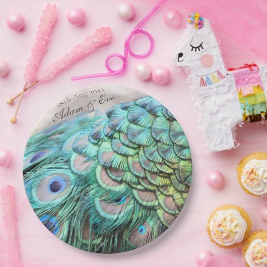 Brautparty Lavish Peacock Feathers Paper Plate Pappteller (Party)