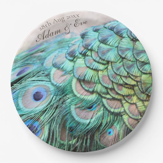 Brautparty Lavish Peacock Feathers Paper Plate Pappteller (Vorderseite)