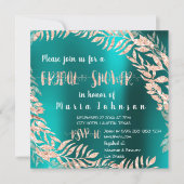 Brautparty Leafs Wrath Glitzer Rose Gold Aquamarin Einladung (Vorderseite)