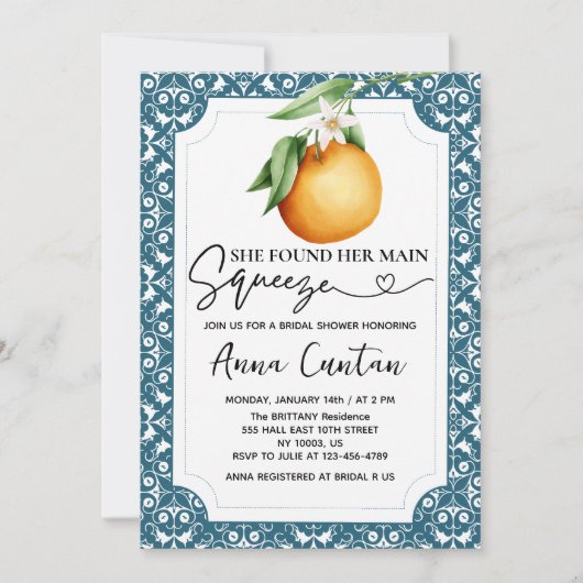 Brautparty Lemon Blue Tile Einladung (Vorderseite)