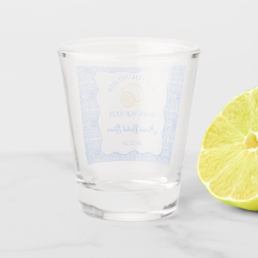 Brautparty Lemon Blue Tile Schnapsglas (Rückseite)