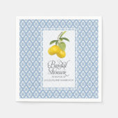 Brautparty Lemon Citrus Blaues Muster Kunst Serviette (Vorderseite)