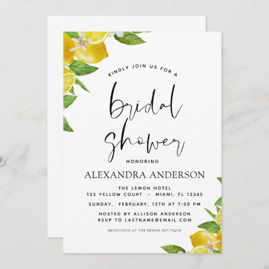 Brautparty Lemon Citrus Sommer Einladung (Vorne/Hinten)