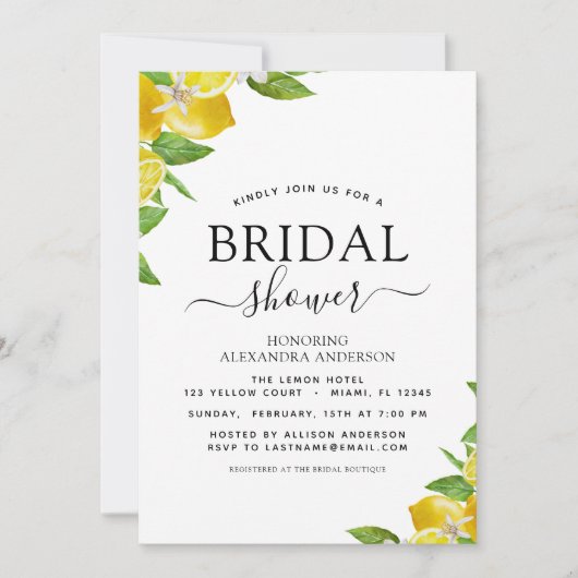 Brautparty Lemon Citrus Sommer Einladung (Vorderseite)