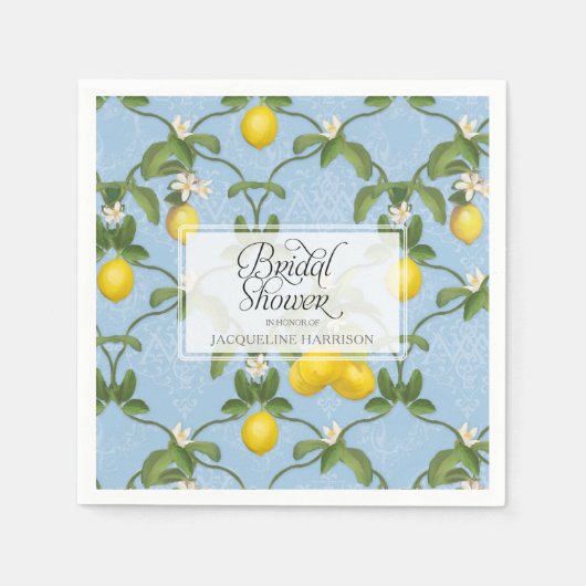 Brautparty Lemon Espalier Blue Citrus Floral Serviette (Vorderseite)