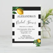 Brautparty Lemons Schwarz-weiß Stripe Elegante Einladung (Stehend Vorderseite)