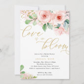 Brautparty Liebe in Bloom, Rosa Gold Blume Einladung (Vorderseite)