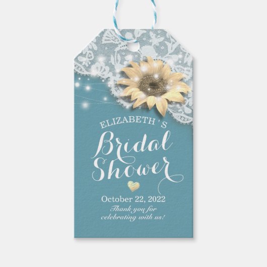 Brautparty liebt Spitzen Sonnenblumen Streichelleu Geschenkanhänger (Vorderseite)