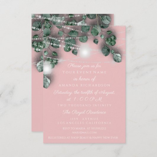 Brautparty Light Jar Rustikal Pink Einladung (Vorne/Hinten)