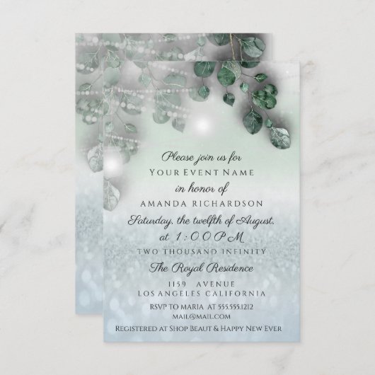 Brautparty Light Jar Rustikal Smoky Blau Einladung (Vorne/Hinten)