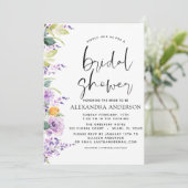 Brautparty Lila Blumengärten Einladung (Stehend Vorderseite)