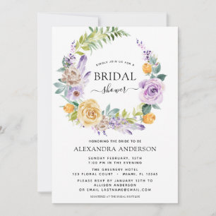 Brautparty Lila Botanischer Kranz Einladung