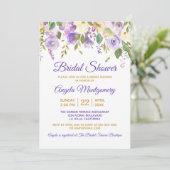 Brautparty Lila Gold Aquarellfarben Einladung (Stehend Vorderseite)