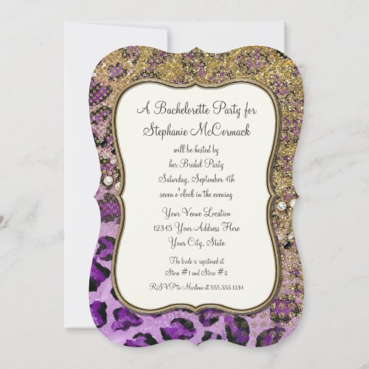 Brautparty Lila Goldleopard Einladung (Rückseite)