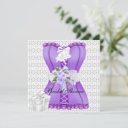 Brautparty Lila White Corset Blume Einladung (Stehend Vorderseite)