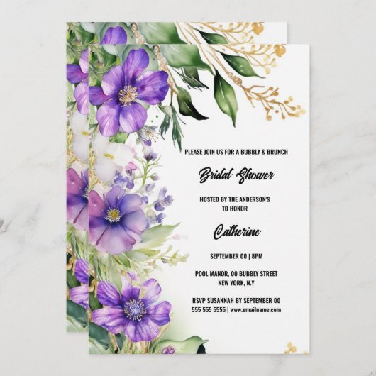 Brautparty lila Wildblumen Sommerblumen Einladung (Vorne/Hinten)