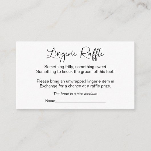 Brautparty Lingerie Raffle Umschließkarte Begleitkarte (Vorderseite)