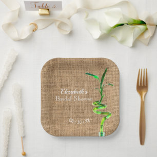 Brautparty Lucky Bamboo über Rustikales Burlap Pap Pappteller