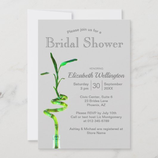 Brautparty Lucky Bamboo über Silver Grau Einladung (Vorderseite)