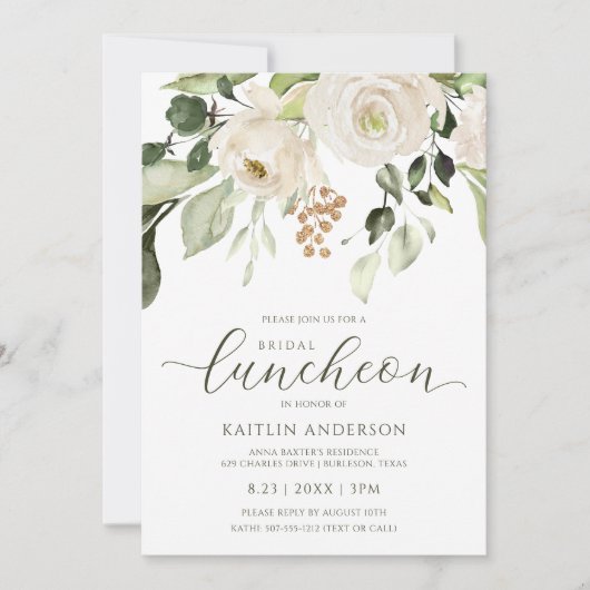 Brautparty Luncheon Greenerenerity Foliage White Einladung (Vorderseite)