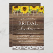 Brautparty Luncheon Sonnenblume Rustikales Bauernh Einladung (Vorne/Hinten)