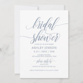 Brautparty Luxe Calligraphy Dusty Blue Floral Einladung (Vorderseite)