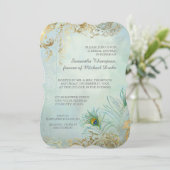 Brautparty Luxe Gold Peacock Feathers Elegante Einladung (Stehend Vorderseite)