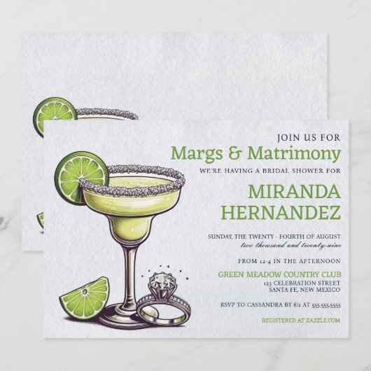 Brautparty Margs & Matrimony Einladung (Vorne/Hinten)