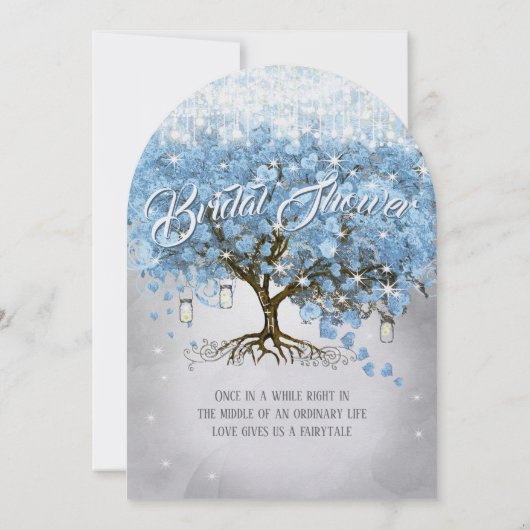 Brautparty Mason Jar Blue Heart Leaf Tree Einladung (Rückseite)