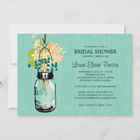 Brautparty Mason Jar und Wildblumen Einladung (Vorderseite)