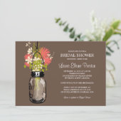 Brautparty Mason Jar und Wildblumen Einladung (Stehend Vorderseite)
