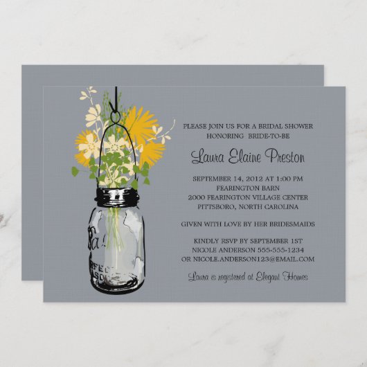 Brautparty Mason Jar und Wildblumen Einladung (Vorne/Hinten)
