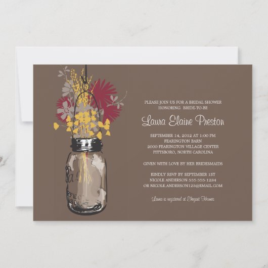 Brautparty Mason Jar und Wildblumen Einladung (Vorderseite)