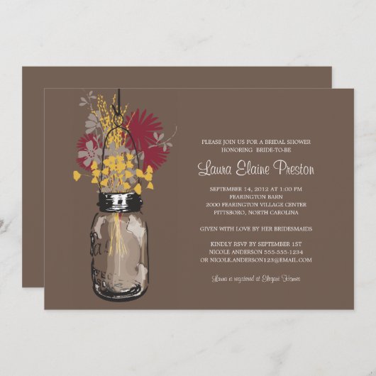 Brautparty Mason Jar und Wildblumen Einladung (Vorne/Hinten)